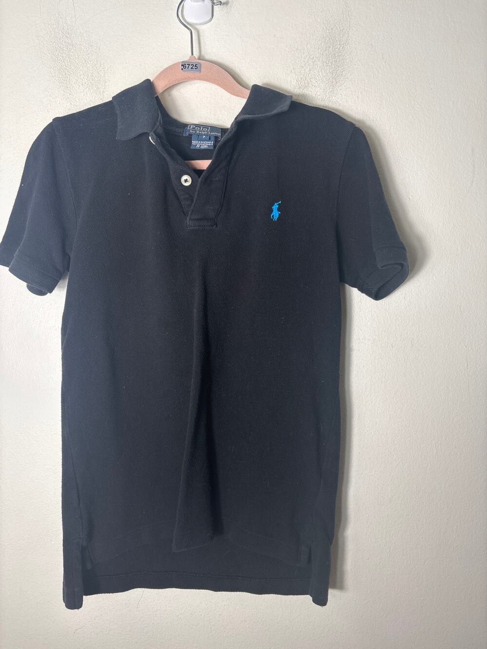 Boy's Polo Black Short Sleeve Cotton Shirt Sz 7